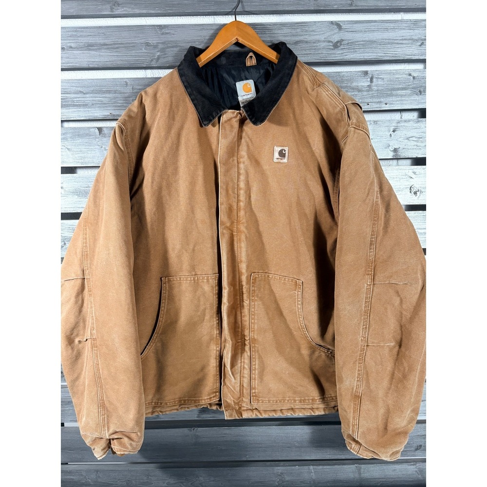 VTG Carhartt J22 BRN Arctic Quilt Lined Sandstone Duck Detroit Jacket Mens 3XLT